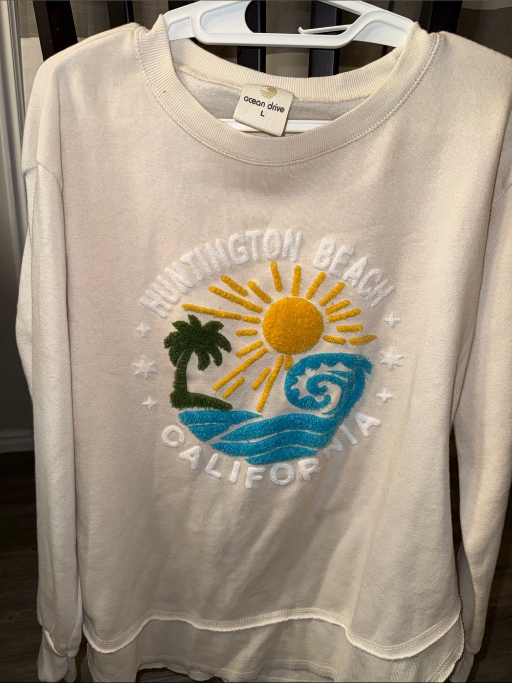 Ocean Drive Cream Crewneck with Sunny Beach Graphic